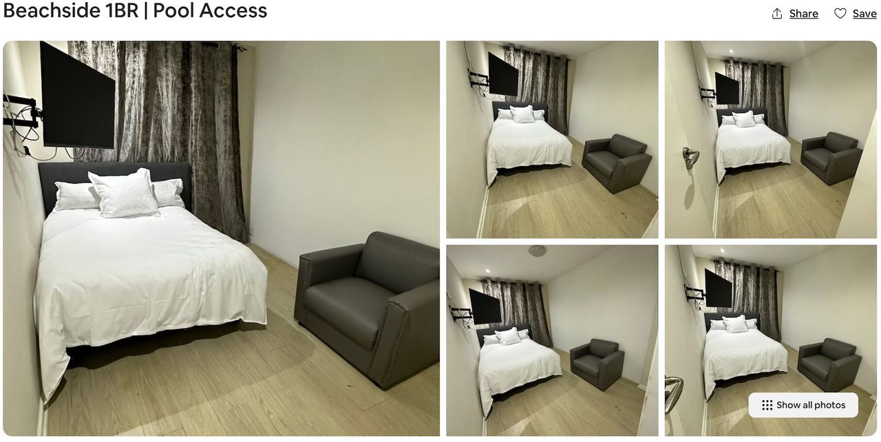 Before: dim Beachside 1BR listing showing only the bedroom