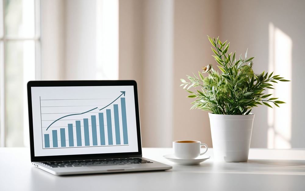 Rising rental revenue on a laptop